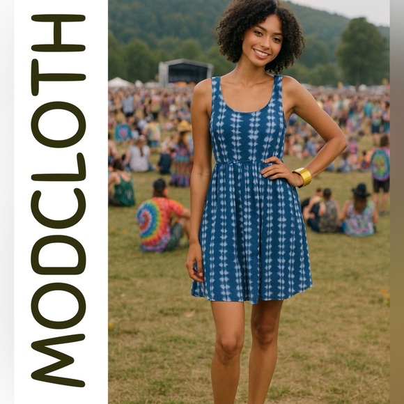 Womens ModCloth Sz XL Freeing Dress A Line Blue Geometric - Picture 1 of 5